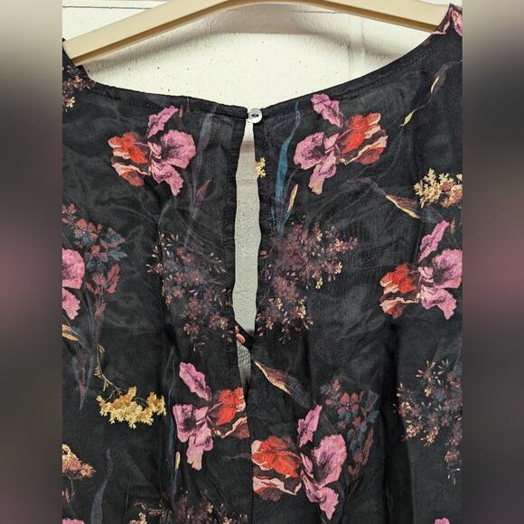 new Madewell Wide V-Neck Midi Dress floral black sz10 Printed Side Slit Sexy - Picture 9 of 12